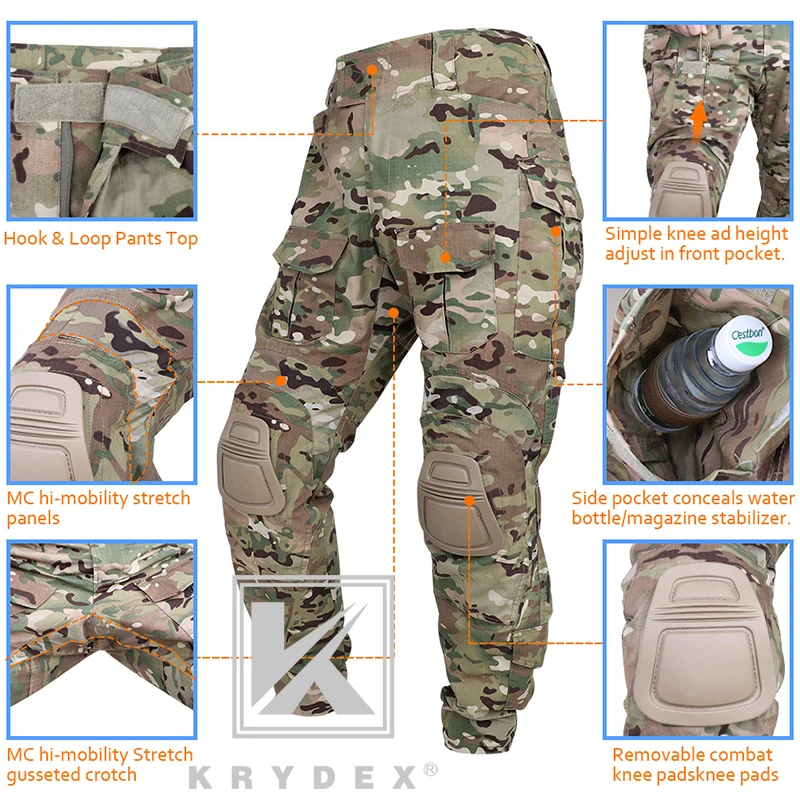 Imagem -04 - Calças de Combate para Caça Outdoor cp Estilo Calças Táticas Bdu Uniforme com Joelheiras Camo Ranger Verde Krydex-g3