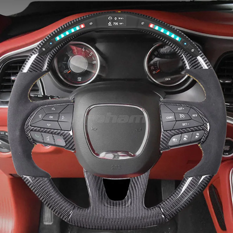 

Carbon Fiber Steering Wheel LED Race Digital Display Shift Lights For Dodge Challenger Charger SRT HELLCAT 2015-2020