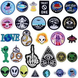 Alien UFO ET Iron On Knitting Textile Woven Sewing Accessories Patch Piece Popular Stripes Applique Stickers Personalized