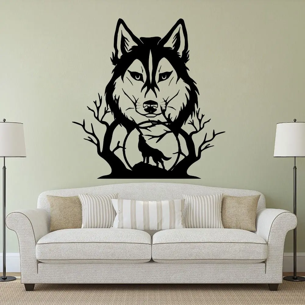 

Howling Wolf In Forest Silhouette Wall Art Animal Sticker Home Living Room Decoration Mural