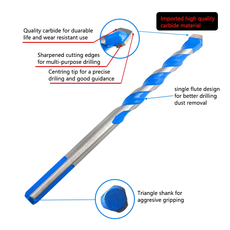 3 4 5 6 8 10 12Mm Multi-Fungsional Kaca Mata Bor Segitiga Bit Keramik Ubin Bata logam Stainless Steel Kayu 02075