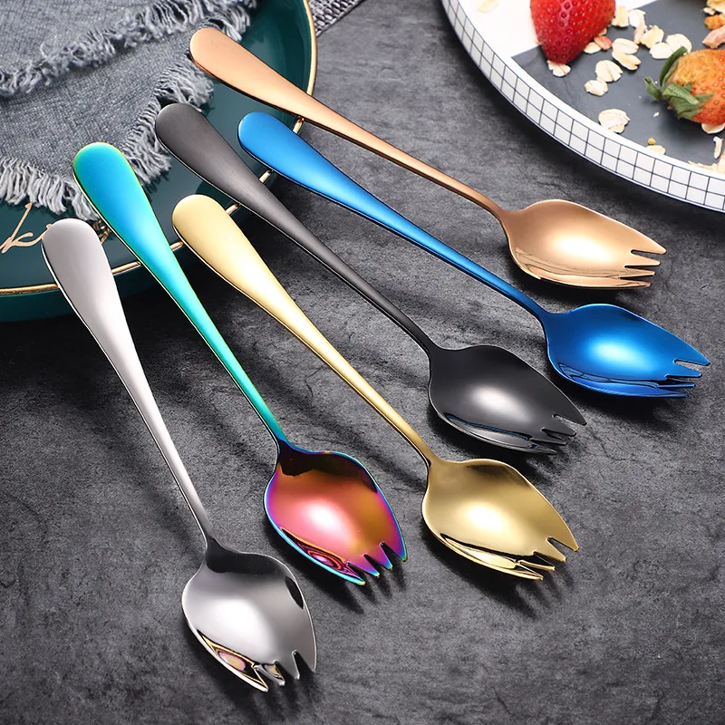 6 Colors Stainless Steel Fruit Salad Fork Coffee Dessert Spoon Ice Cream Scoop Western Cutlery Home Kitchen Tableware Utensils