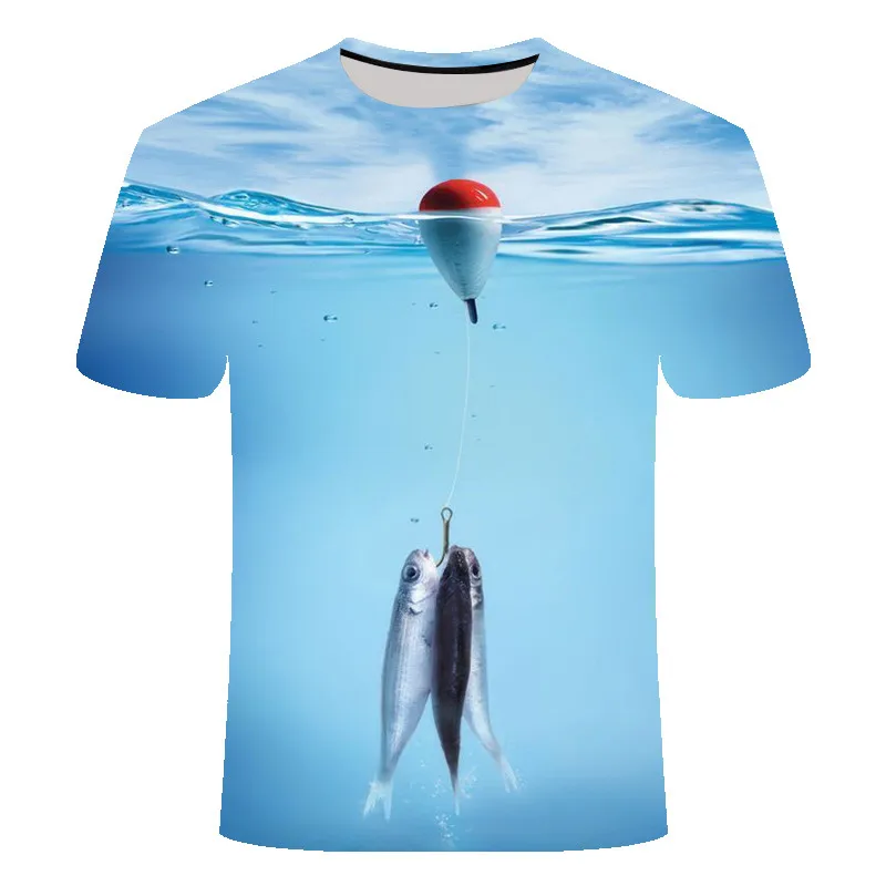 Funny Birthday Gifts Present For Father Fishinger T-Shirt 3D SEA Tuna Fish Printed T Shirt Men Fisherman Joke t-shirt homm