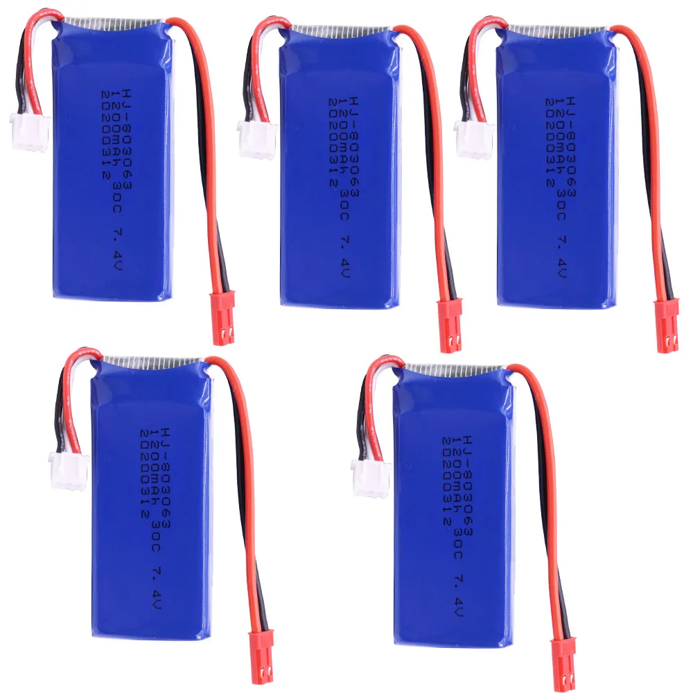 

5PCS/lot 7.4V 1200mAh 2S 30C Lipo Battery JST for Yizhan Tarantula X6 WLtoys Quadcopter Drone V666 V262 V323 Helicopter parts