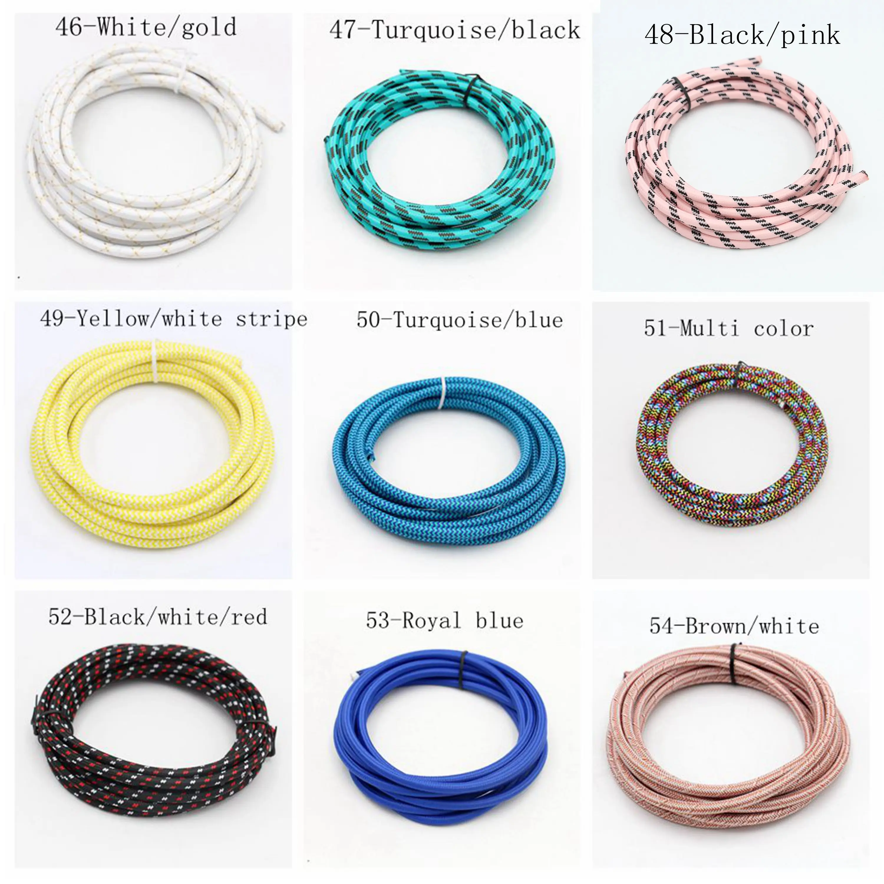 2m 3m 5m 10m VDE 2 Core Vintage Textile Fabric Cable Colorful Woven Braided Cable Flexible Power Cord Electrical Wire