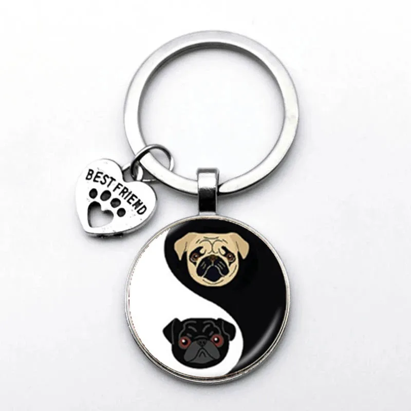 2021 Fashionable And Cute Animal Paw Print Keychain For Cats And Dogs I Love Glass Pendant Mini Heart Keyring Men And Girls Favo