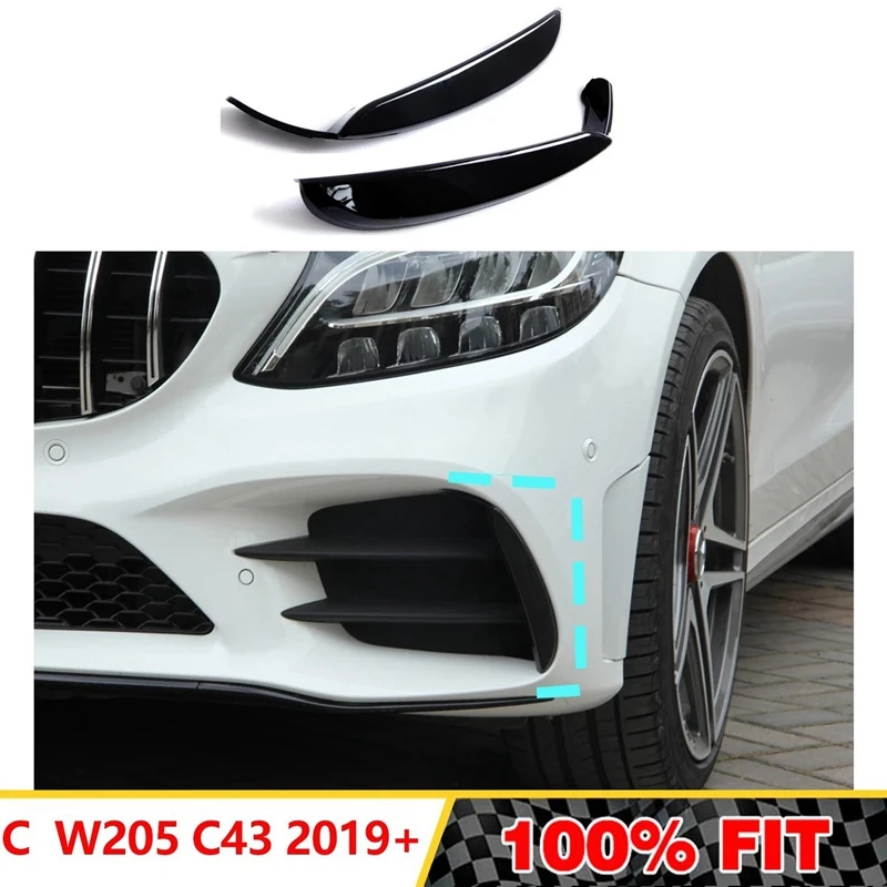 

Front Bumper Fog Light Splitter Canard Air Cover Trim for Mercedes-Benz C Class W205 C43 AMG 2019+ Gloss Black