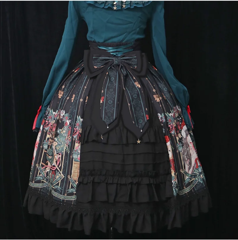 

Gothic sweet palace lolita skirt vintage falbala bowknot cute printing cardigan victorian skirt kawaii girl gothic lolita sk cos