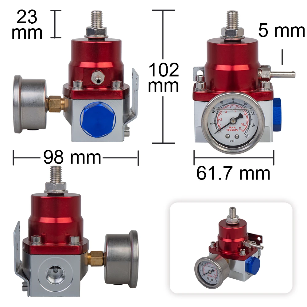 35-75PSI Racing Car Universal pressure fuel regulator Adjustable Fuel Pressure Regulator With 0-160PSI Gauge