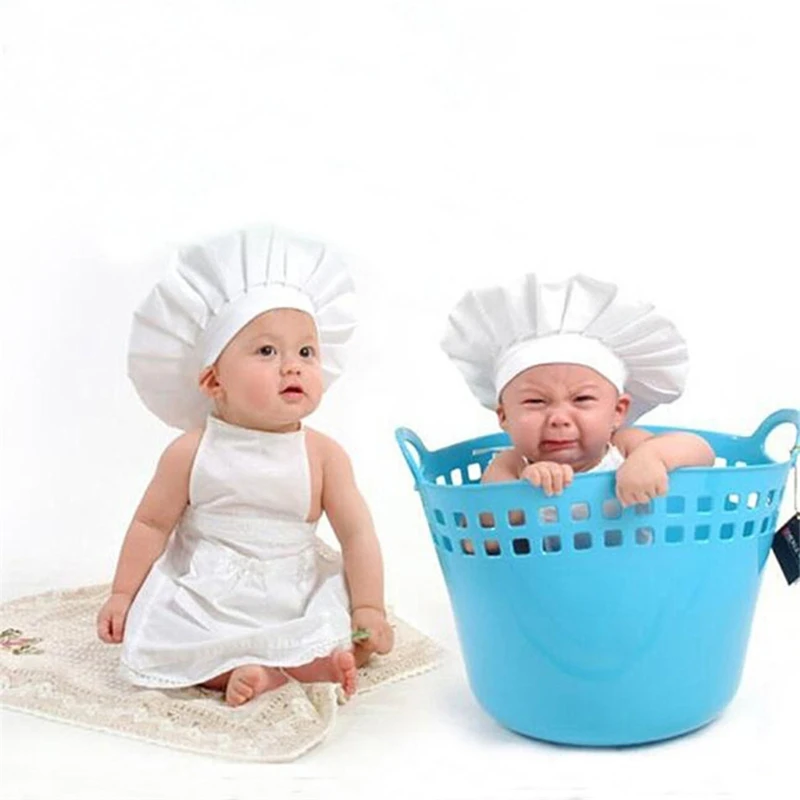 Infant Baby White Chef Costume Kitchen Hat and Apron Set Cosplay Newborn Photography Props Uniform Cooking Wear Outfits Dropship