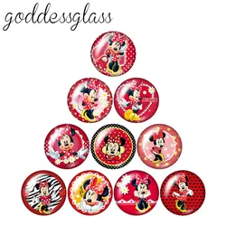 Disney cute Minnie Mouse Girls Gift 10pcs 12mm/18mm/20mm/25mm Round photo glass cabochon flat back Necklace Making findings