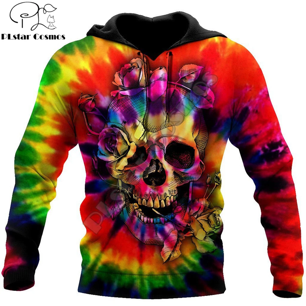 Tie Dye Skulls Flowers 3D All Over Printed Fashion Hoodies Men Sweatshirt Unisex Zip Pullover Casual Jacket Tracksuit DW0254