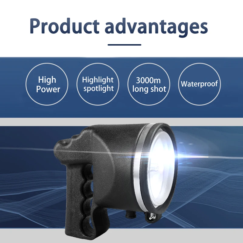 High Power 220W Outdoor Searchlight Long Shot 3000M Waterproof Spotlight Bright 20000 Lumens 12V Flashlight Hunting Light