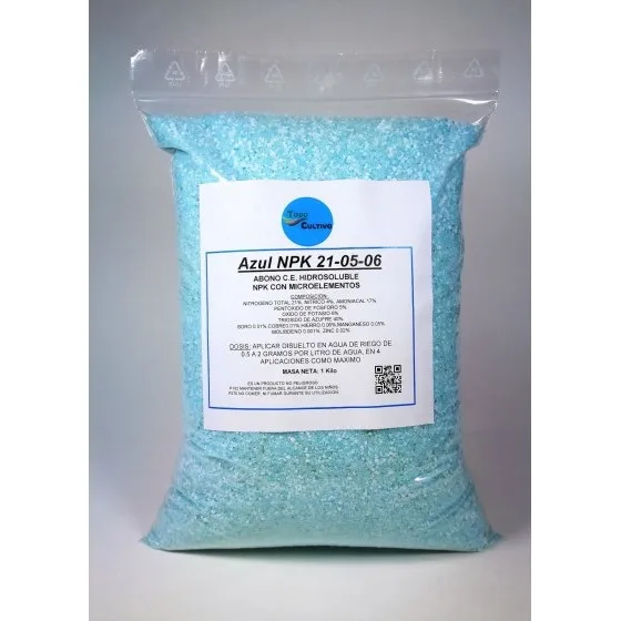 All-culture Blue NPK 22-05-06 hydrosoluble crystalline fertilizer with micronutrients, nitrogen-rich fertilizer specially formulated to promote plant growth