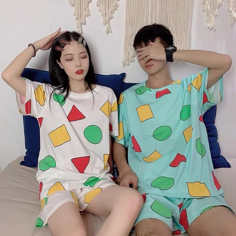 Pijama Sin Chan para hombre y mujer, ropa de dormir de algodón, conjuntos cortos de verano, japonesa, 2021