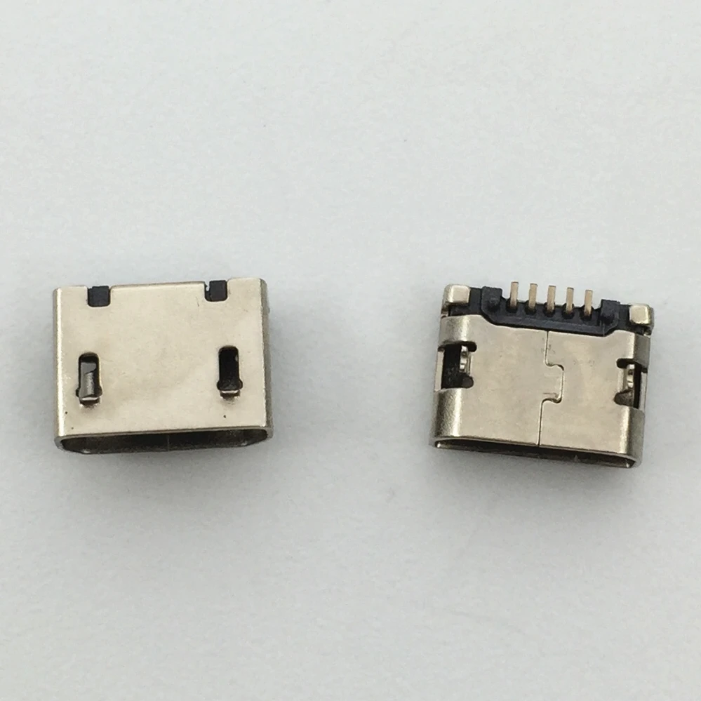 10 szt. Złącze Micro Mini USB 5-pinowe 5,9 mm DIP2 typu B, płaskie, bez wygięć po bokach, żeńskie, niklowane, żelazna obudowa, port ładowania