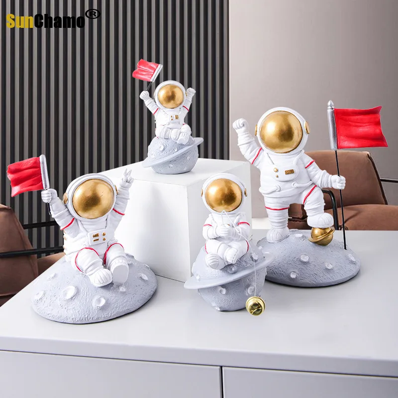 

Nordic Creative Astronaut Decorations Flag-raising Astronaut Model Living Room Decorations Resin Crafts Porch Decoration