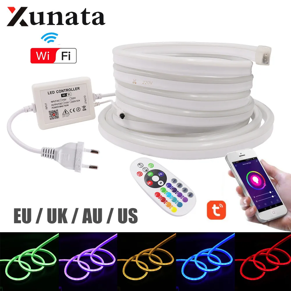 

WIFI Control RGB Neon Strip 220V 110V Waterproof IP67 Outdoor Lighting Flexible Tape LED Neon Rope Light Lamp EU UK AU US