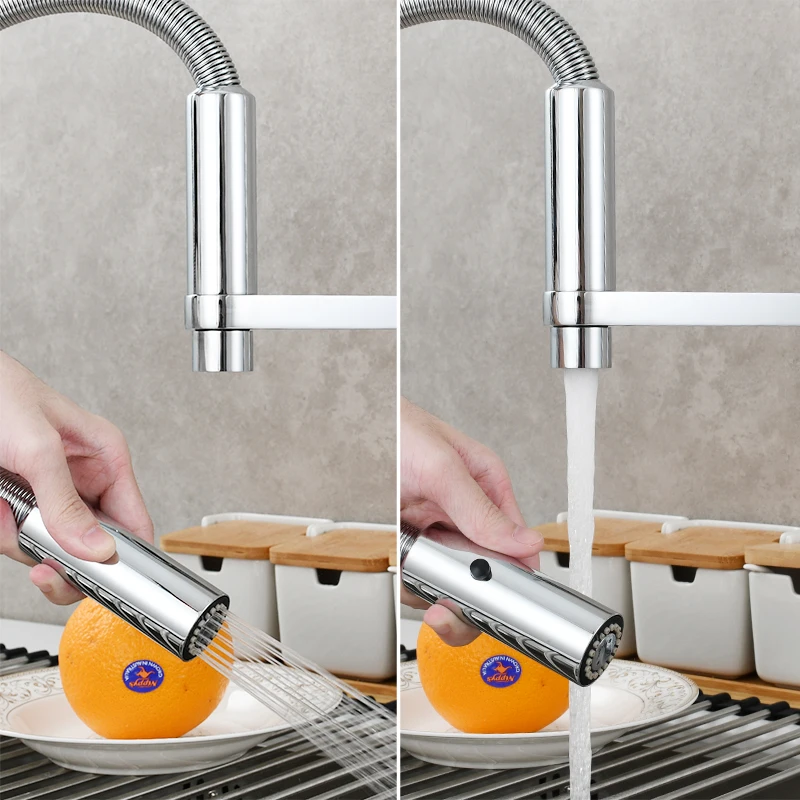 Ciencia Brass Spring Kitchen Faucet Chrome Sink Faucet with Magnetic Pull Out Sprayer Hot and Cold Water Tap Single Handle