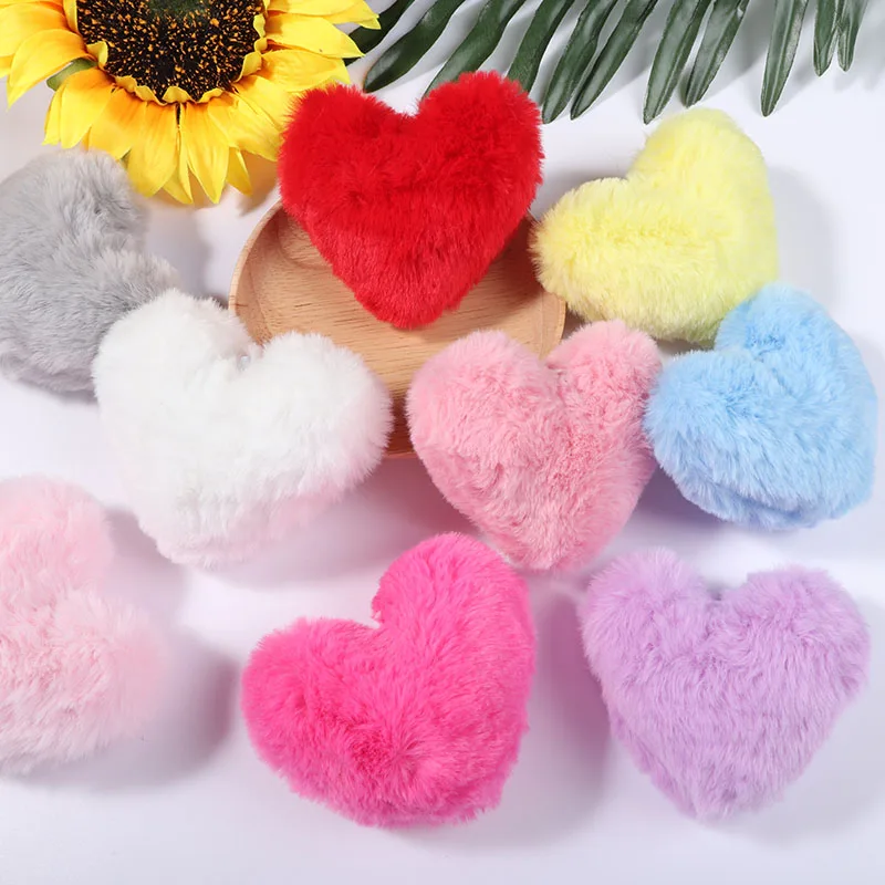 1pc Faux Rabbit Fur 10cm Pom Poms Ball Peach Heart Shaped Pompoms Artificial DIY for Women Key Chains Bags Fashion Accessories