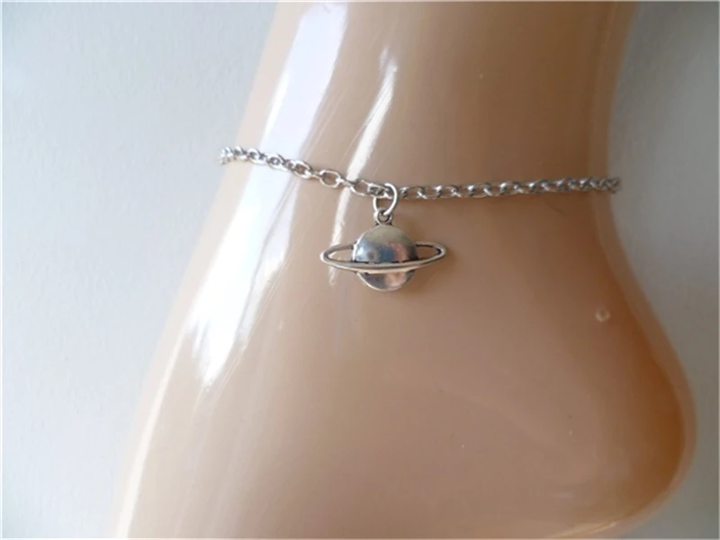 Planet Ankle Chain, Saturn Anklet, Planet Jewellery, Silver Color Chain, Planet Anklet, Saturn Pendant, Space Lover, Celestial