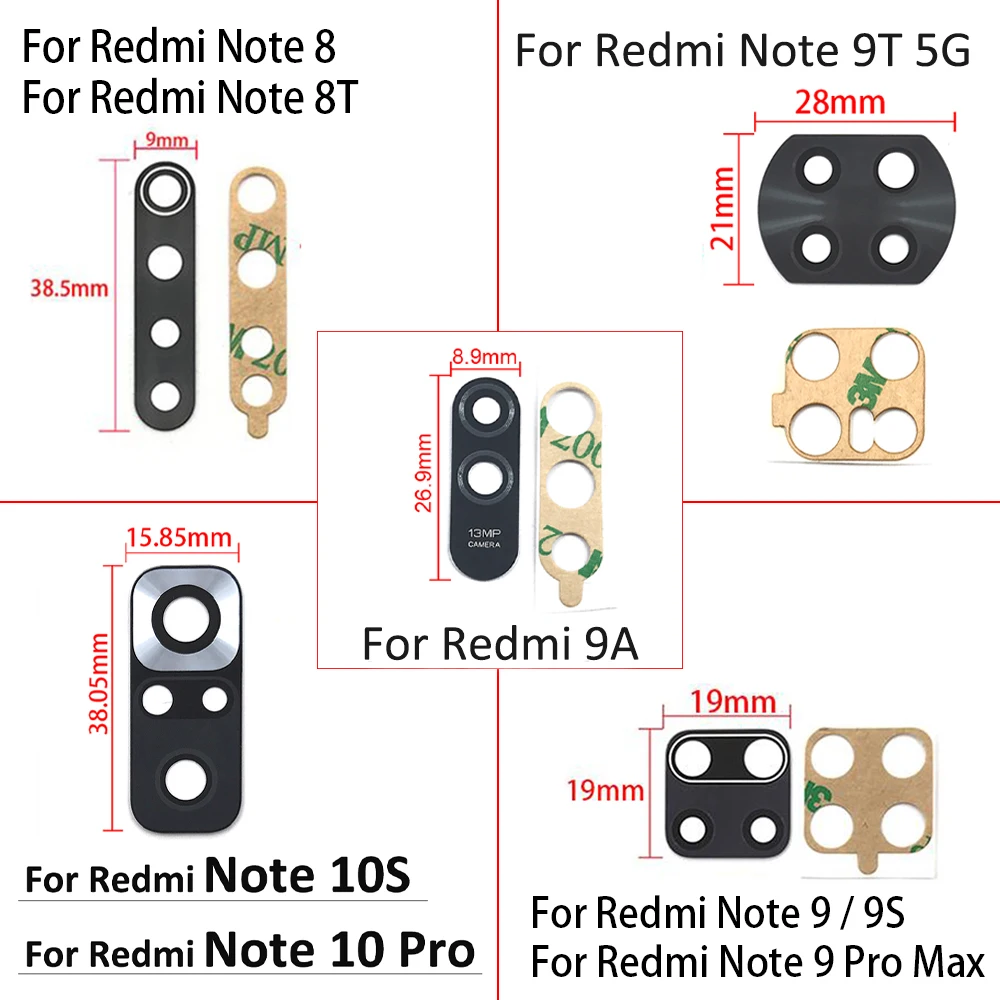 3Pcs，NEW Back Rear Camera Glass Lens Cover With Adhesive For Xiaomi Redmi 9C 7A 9A 8A Note 7 8 9 10 Pro Max 9S 8T 10S 9T 10 5G