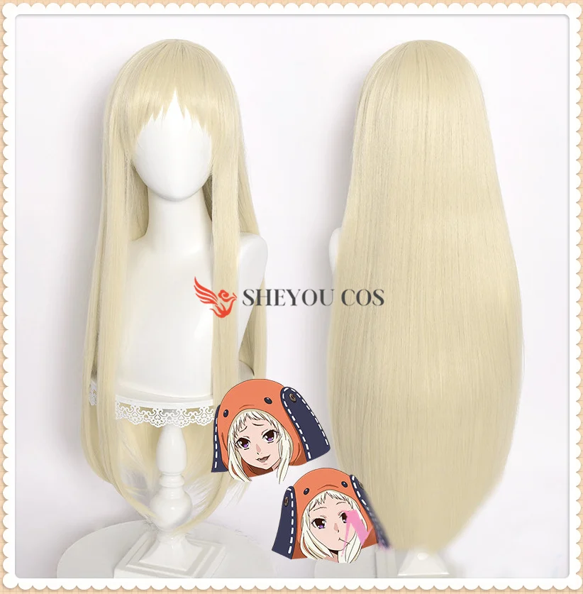 Anime Cosplay Kakegurui Runa Yomozuki Wigs Long Straight Blonde Wig with Neat Bang Heat Resistant Synthetic Wigs for Women Girls