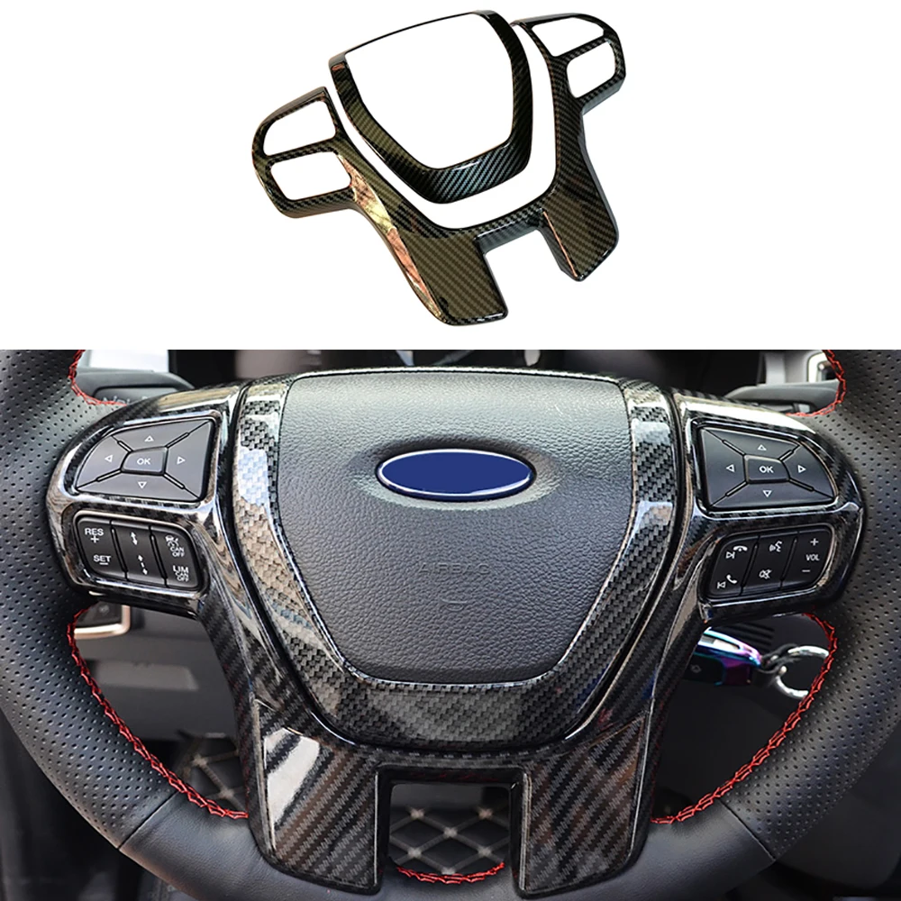 2PC Carbon fiber color Steering Wheel Frame Decorator Cover Fit For Ranger Everest Endeavour 2015 2016 2017 2018 2019 2020 2021