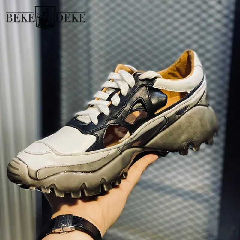 Designer Summer Mens Hollow Out Sneakers Joggers Trainers Lace Up Thick Platform Shoes Antiskid Harajuku Outside Casual Shoes