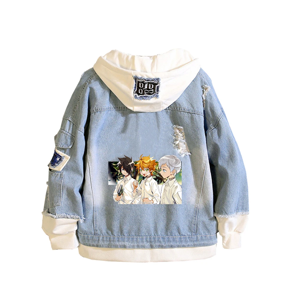 The Promised Neverland Unisex Demin Jacket Ray Emma Jeans Hoodies Spring Sweatshirt Harajuku Boys Streetwear Anime Couple Coats