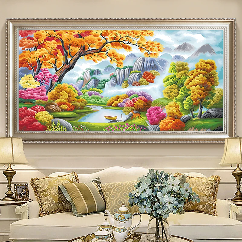 Serie de paisaje punto de cruz 11CT hilo de algodón ecológico estampado bordado Xanadu decoración del hogar pintura colgante regalo