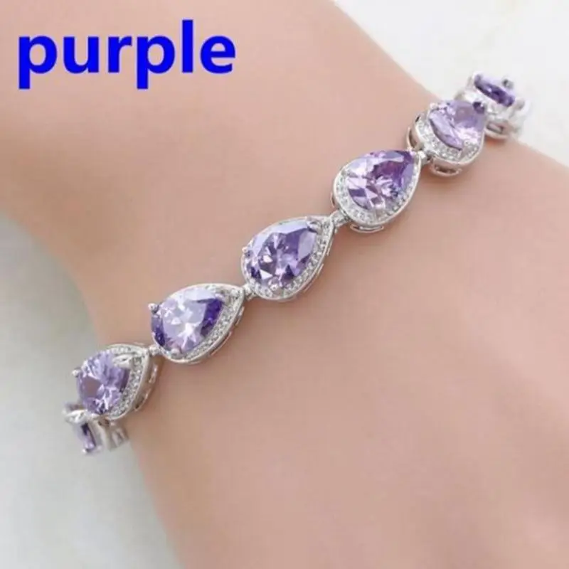 Elegant Blue Crystal Tennis Bracelet for Women Fashion Water Drop Link Bracelet Wedding Jewelry Gift