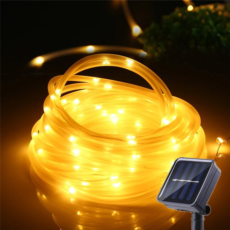 Guirnalda de luces LED alimentada por energía Solar, guirnalda de luces de hadas para exteriores, impermeable, para decoración de patio de Navidad,