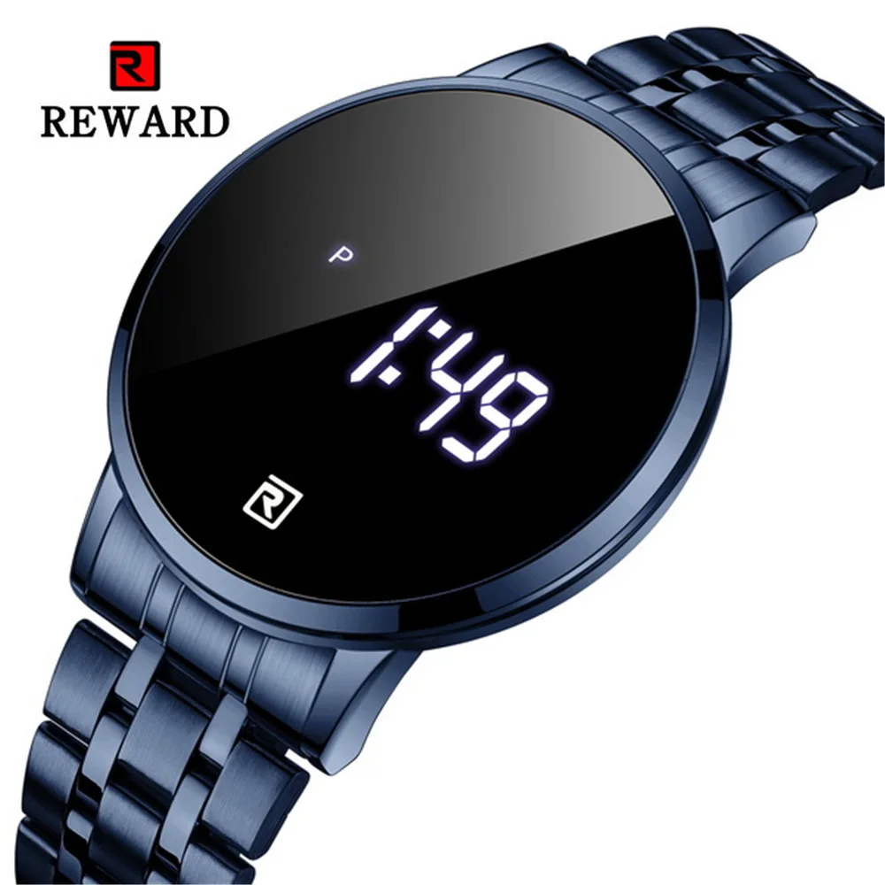 Reward Fashion Men Watches Waterproof LED Touch Screen Date Business steel belt Hours Men Wrist Watch Male Digital wristwatch