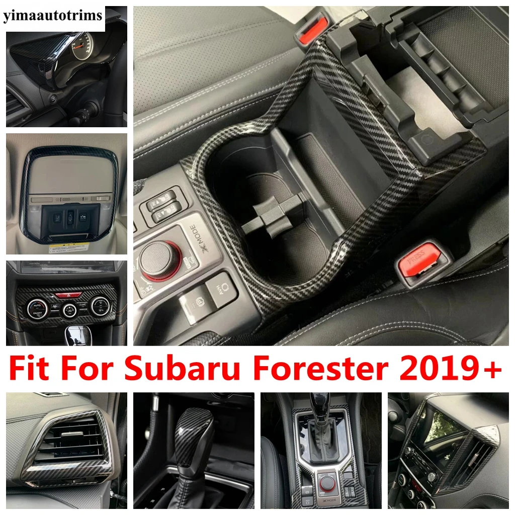 

Dashboard Air AC Water Cup Gear Panel Handle Bowl Head Lamp Cover Trim Carbon Fiber Accessories For Subaru Forester 2019 - 2023