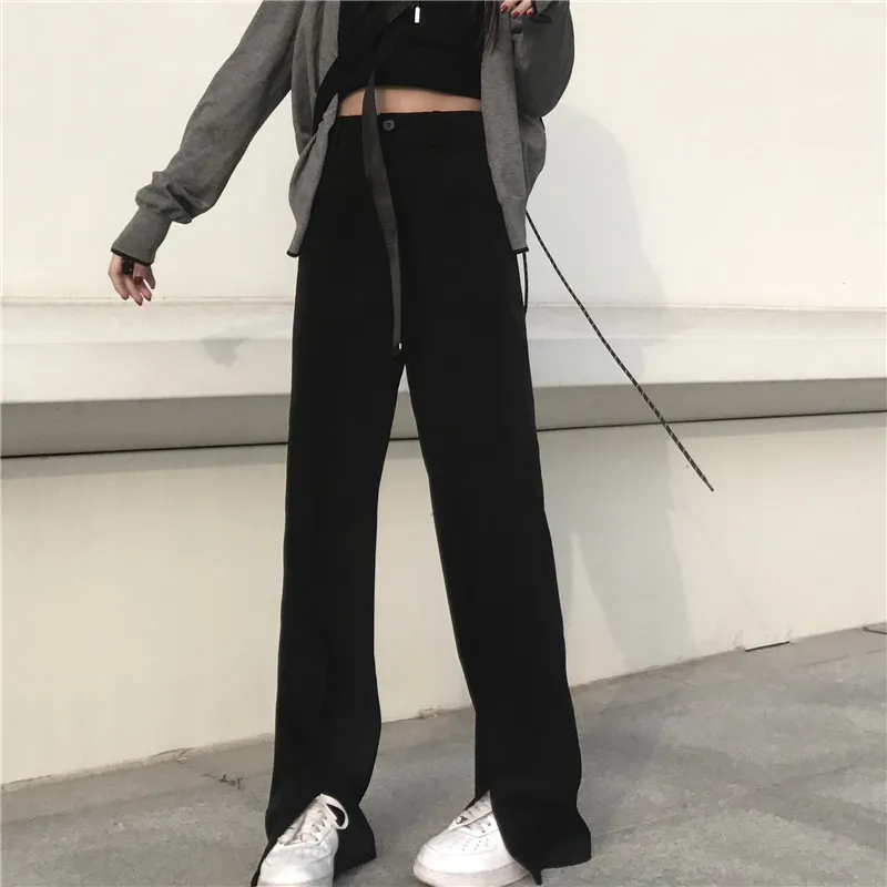 

Ladies Straight Pencil Pants Spring And Autumn New Slit Design High Waist Pendent Casual Large Pants