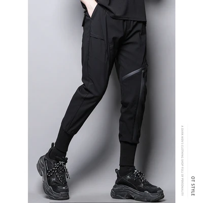 Dark personality design zipper adorning asymmetrical patchwork casual pants 9-cent chaps chaps men's hairdresser chaps