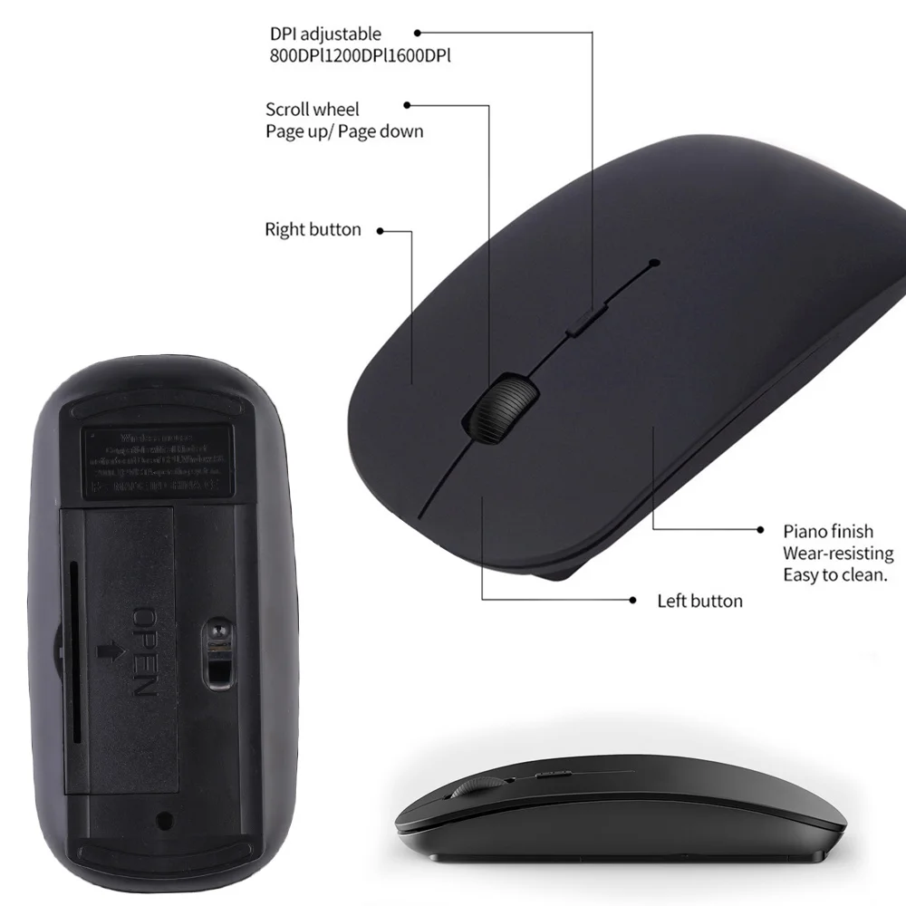 Bluetooth Mouse Silent Wireless Mause 2.4Ghz 1600DPI Ergonomic USB Dual Mode Mouse for Laptop/desktop/tablet/smart Phone
