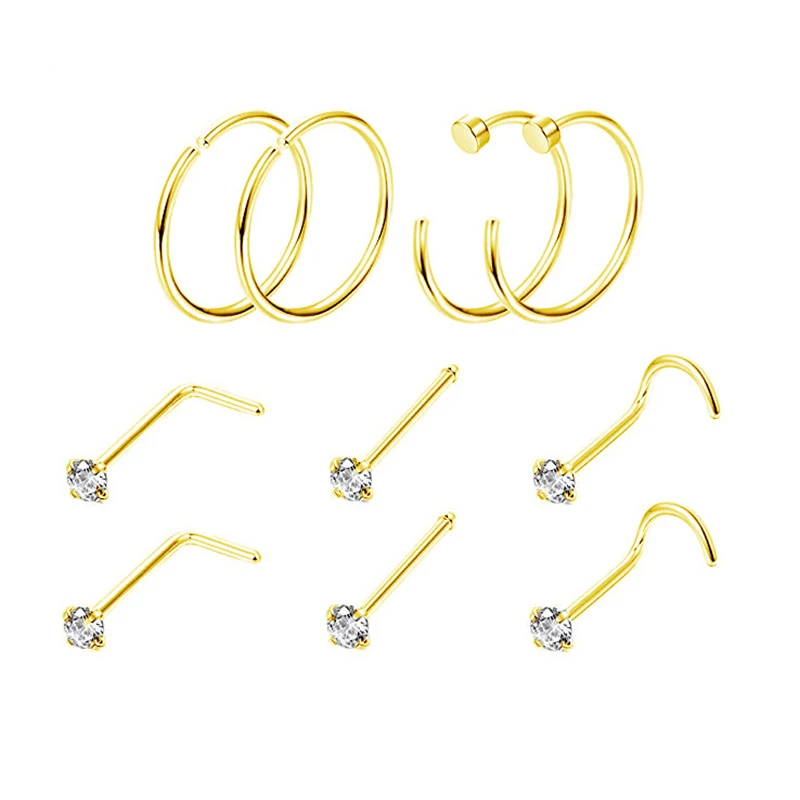 Fashion Punk Stainless Steel 10PC/SET Cubic Zircons Eyebrow Nose Lip Cartilage Earrings Piercing for Women Man Body Piercing