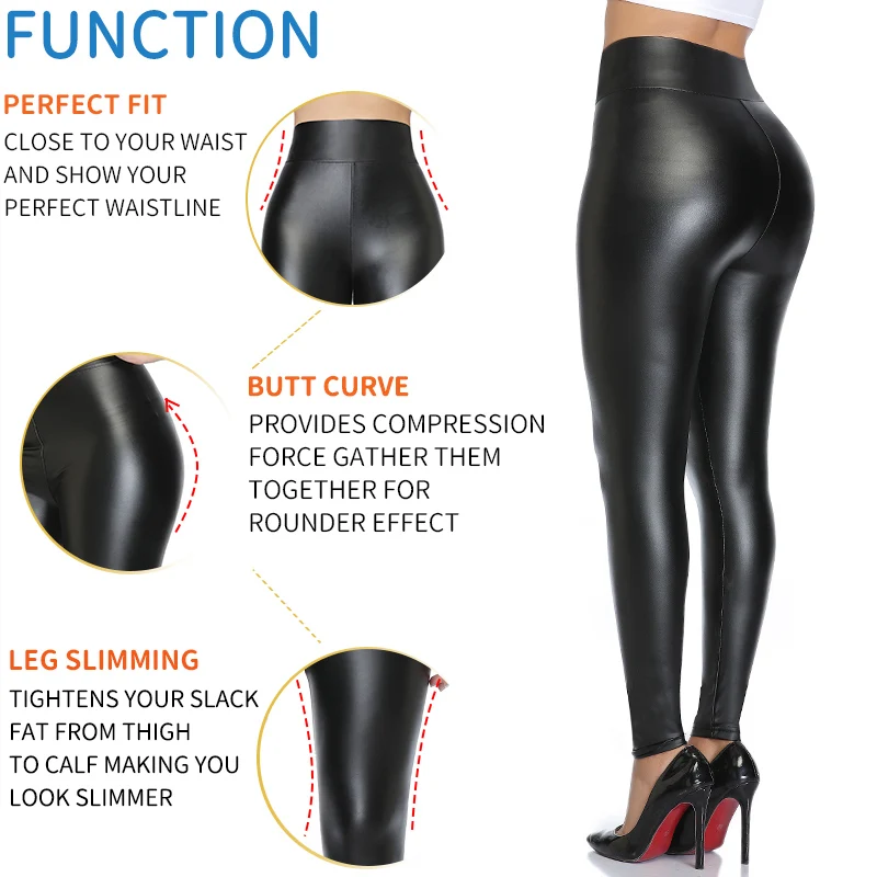 High Waist Faux Leather Leggings Women Thick Non See-through PU Leggings Sexy Hip Push Up Slim Pants Fitness Panties Butt Lifter