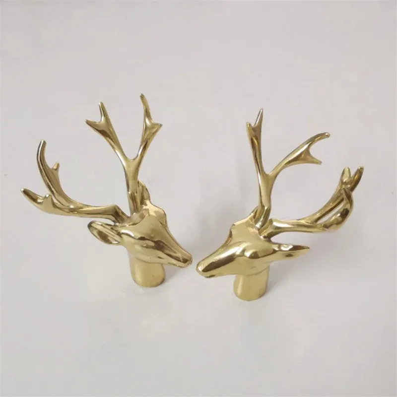 Single Hole Brass Deer Head Handle Solid Copper Knobs Tissue Box Jewelry Box Toothpick Box Bedroom Door Pulls