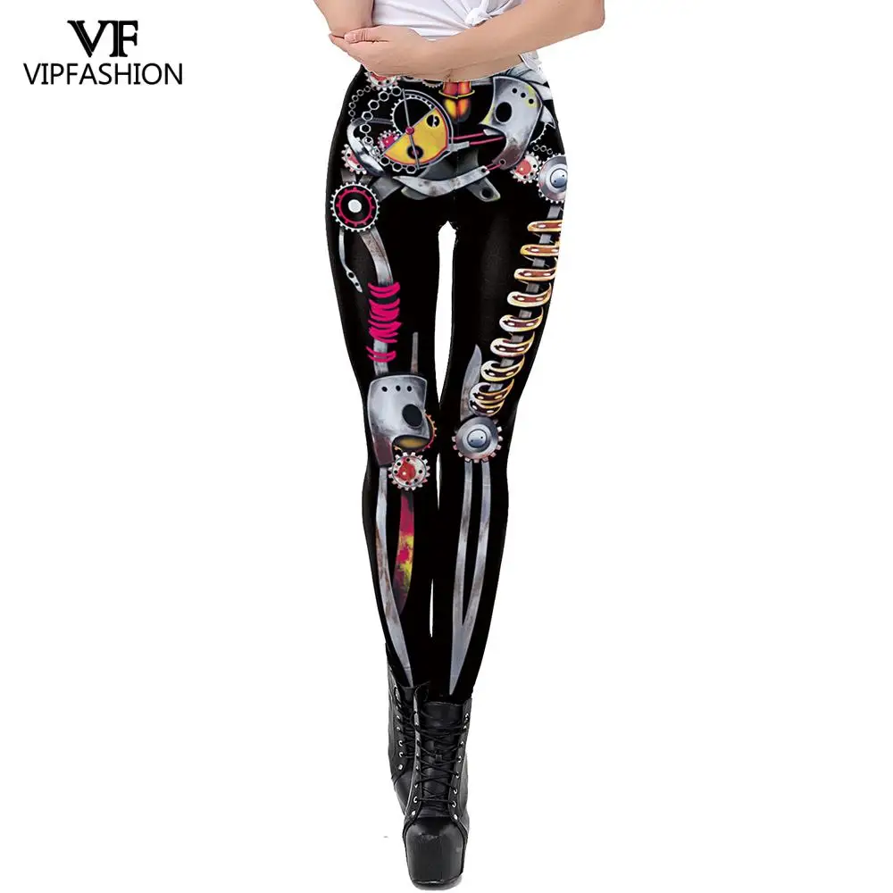 VIP FASHION Adult Steampunk Skeleton Leggings Adventure Halloween Party Trousers Summer Women Sexy Tight Pants Streetwear Bottom