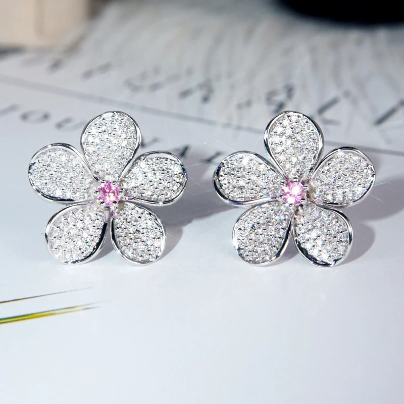 Huitan Hot Sale Flower Stud Earrings for Women Brilliant Cubic Zirconia Romantic Party Accessories Female Statement Jewelry Bulk