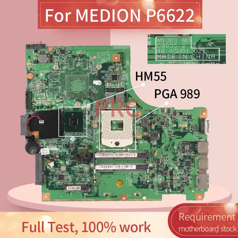 PGA 989 For MEDION P6622 Laptop Motherboard 09905-2 48.4GU01.021 HM55 DDR3 Notebook Mainboard Tested