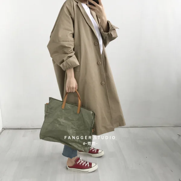 Women Fashion Handbags Lady Shoulder Bag Kraft Paper Large-capacity Totes Messenger Shopping Bag Washable Tear-resistant