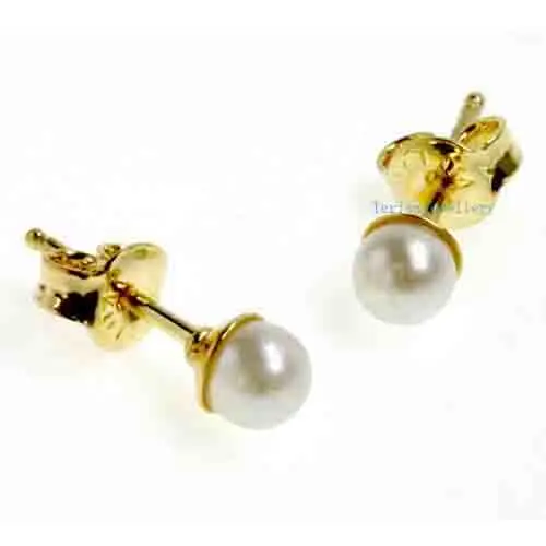 

New Favorite Pearl Jewelry 2MM White Color Genuine Freshwater Pearl Friendly Bridal Baby 14K Yellow Gold Stud Earrings FN613