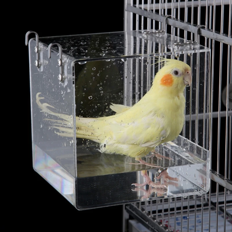 Parrot Bird Bathtub Transparent Parakeets Cockatiel Spacious Acrylic House Shower Pet Supplies Cage Portable With Hanging Hooks