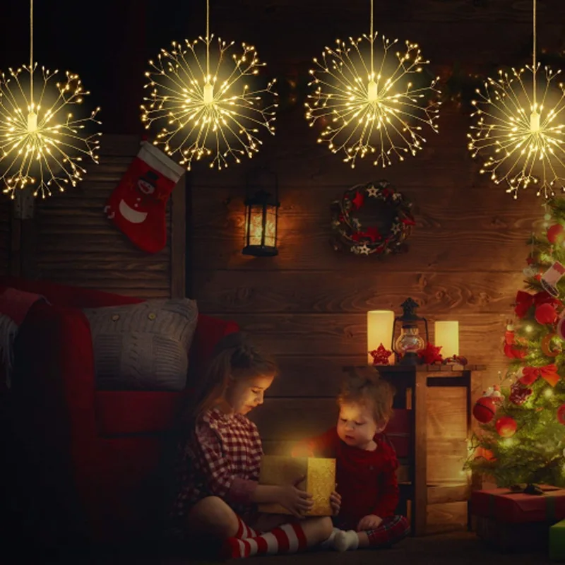 198 LED Firework String Lights Decoration Lamp Remote Control String Light Copper Silver Wire Fairy Light Christmas Decor