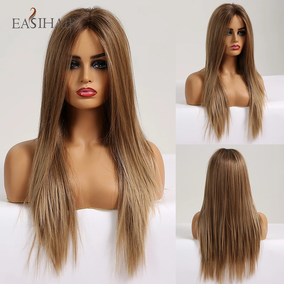 EASIHAIR Straight Blonde Lace Front Synthetic Wigs with Baby Hair Long Women\'s Lace Wigs High Density Natural Wig Heat Resistant