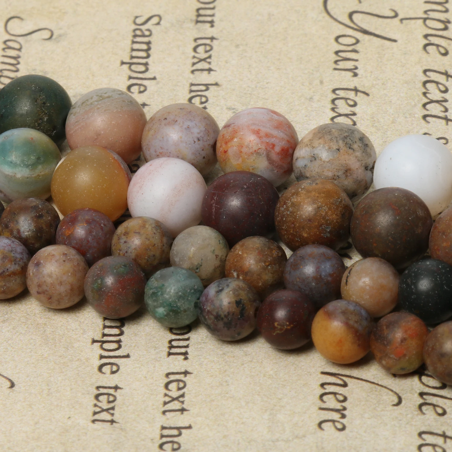 6/8/10mm Natural Stone Matte/Smooth Ocean Agates Beads Round Loose Beads for Jewelry Making DIY Bracelet Neckalce Charms 15inch